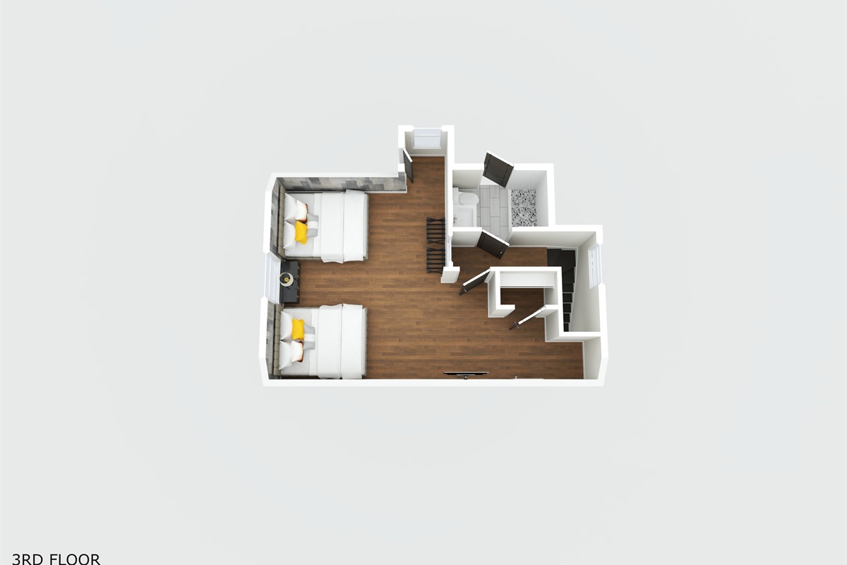 3rd Level with a bedroom and full bathroom