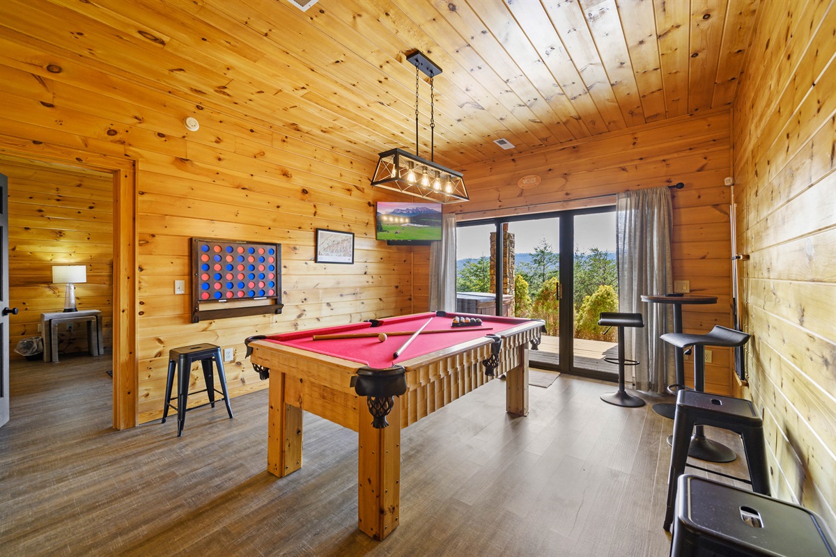 Pool table room with views