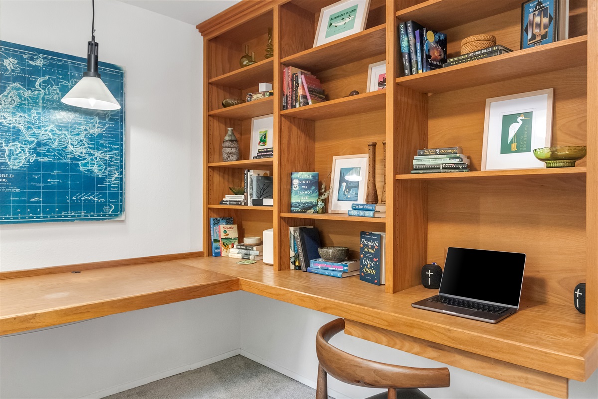 Stay connected or get a little work done if needed with one gig internet and dedicated laptop workspace.