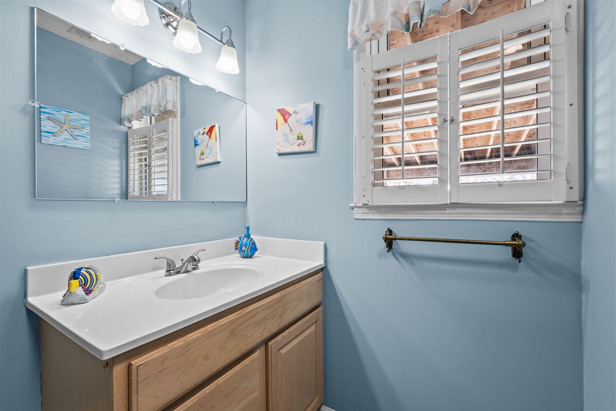 Vanity in hallway bathroom