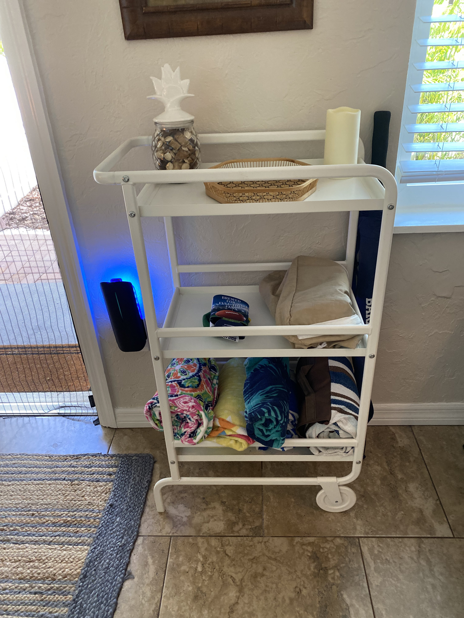 Beach towels, chairs and tools