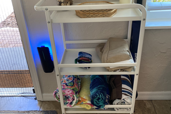 Beach towels, chairs and tools