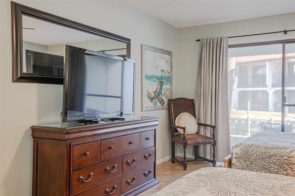 Bedroom with two queens and smart TV