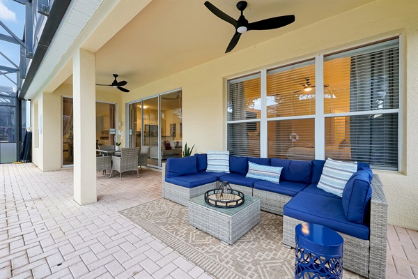Covered lanai with comfortable outdoor seating