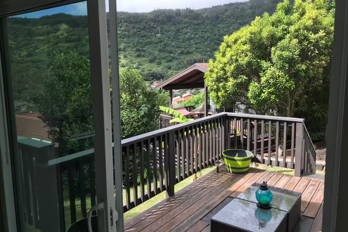 View from master suite of mountains and main cottage