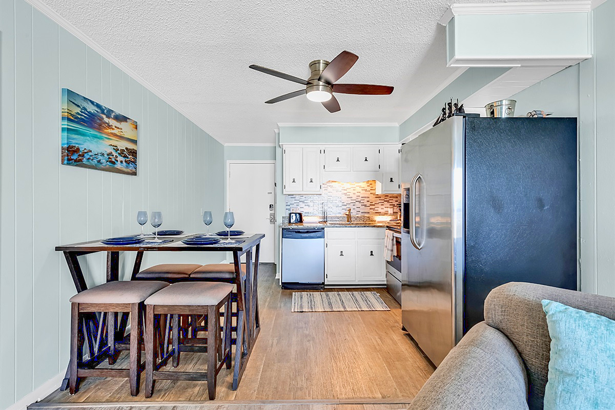 Dining Area – Bar-height seating for four