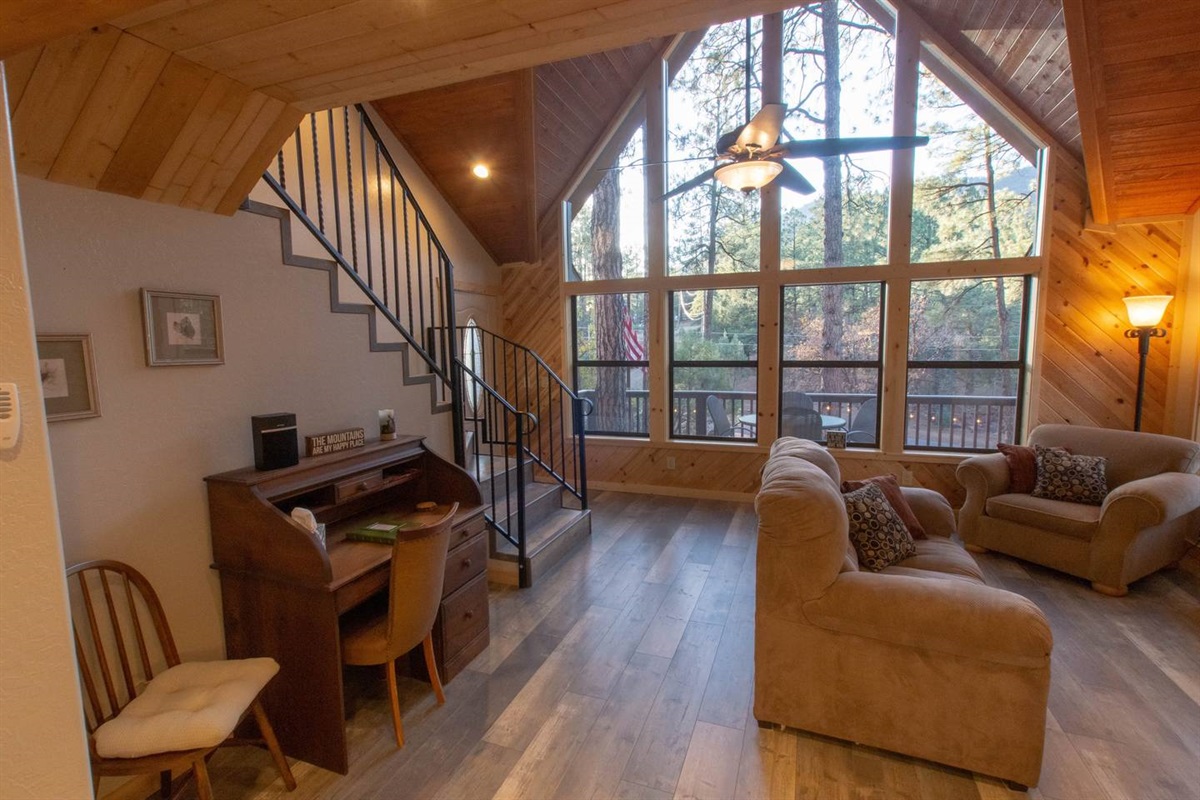 Living room with computer desk.