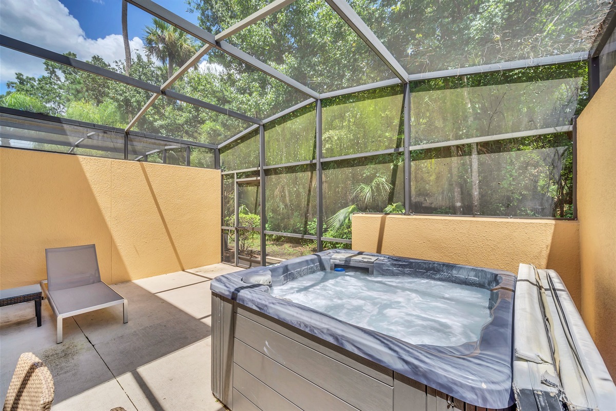 Relax in your hot tub after a long day at the parks. 