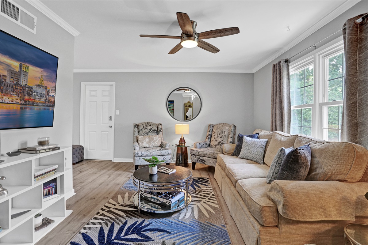 Comfy seating + smart TV = perfect for winding down.