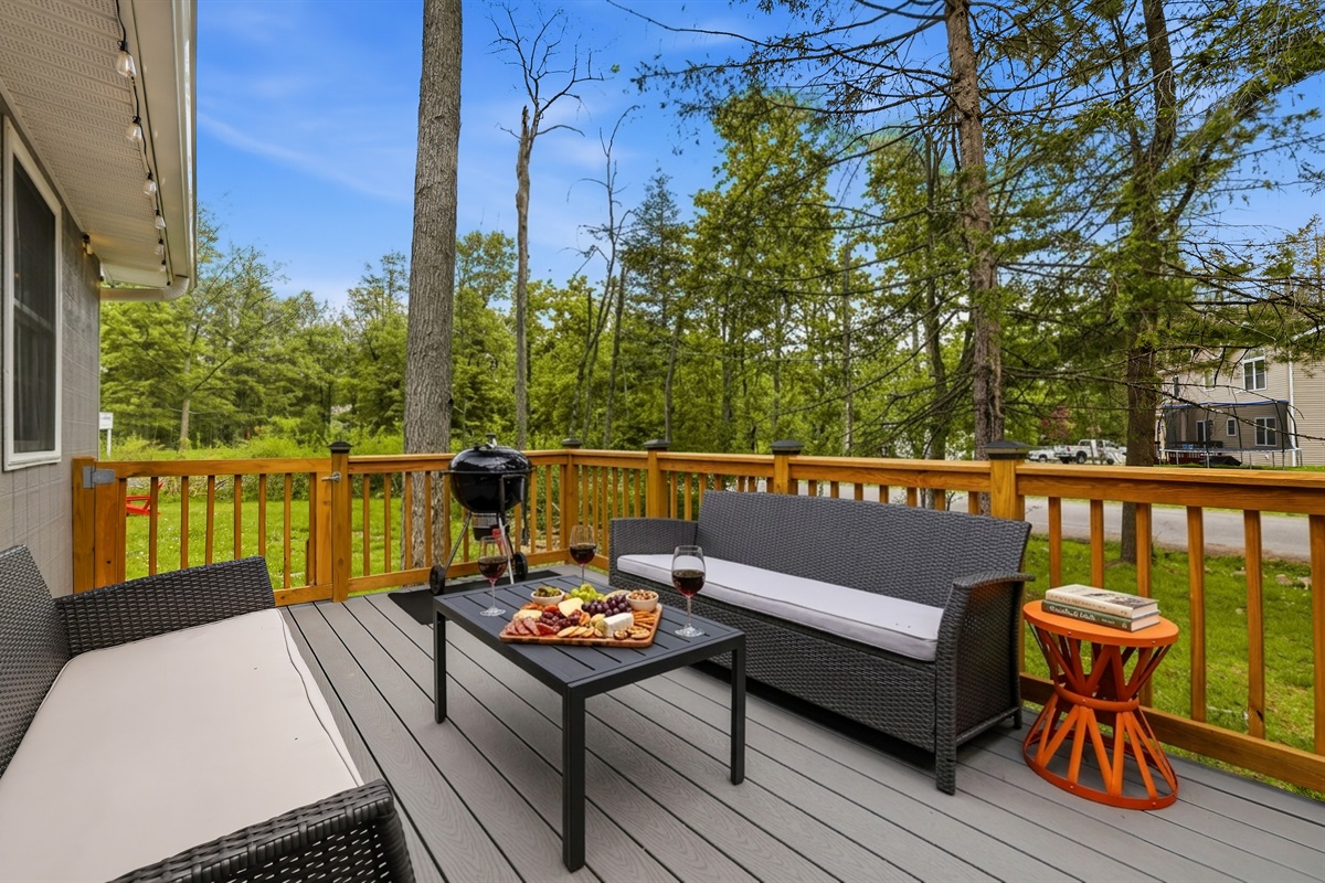 Relax on the deck, surrounded by nature.