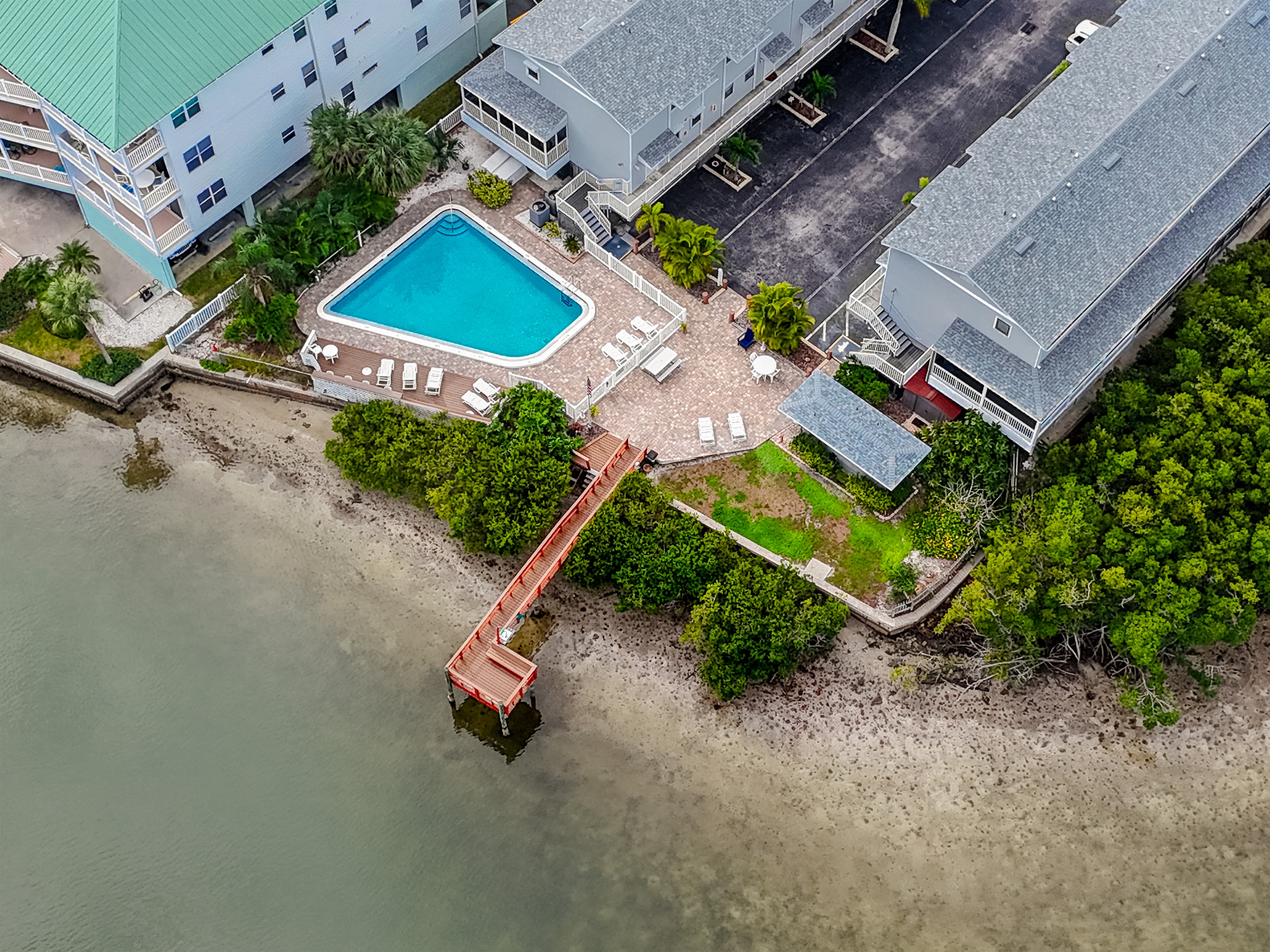Waterfront Pool, Sun Loungers, and Fishing Dock