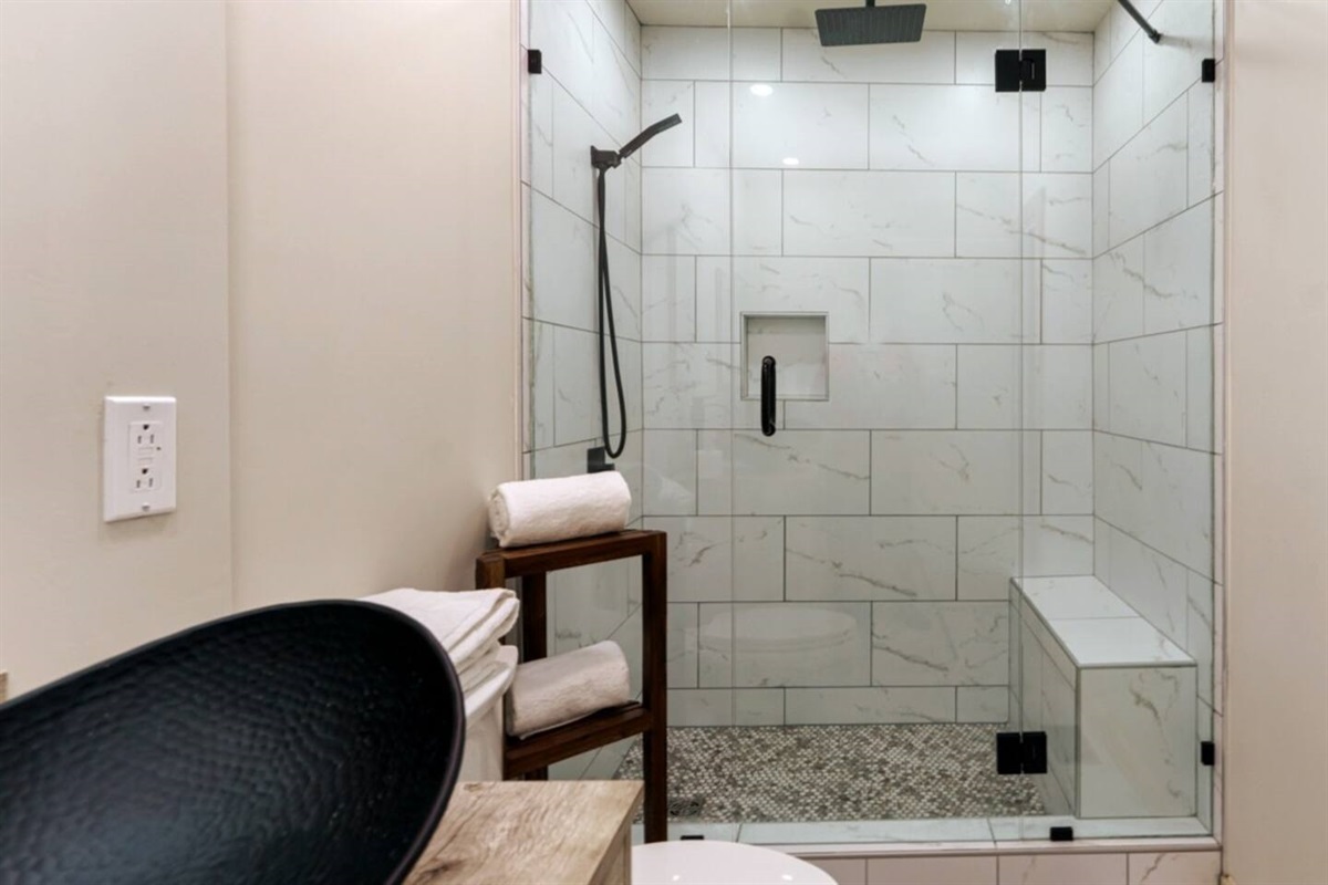Ensuite#2. Walk-in shower with a Rainfall shower faucet.