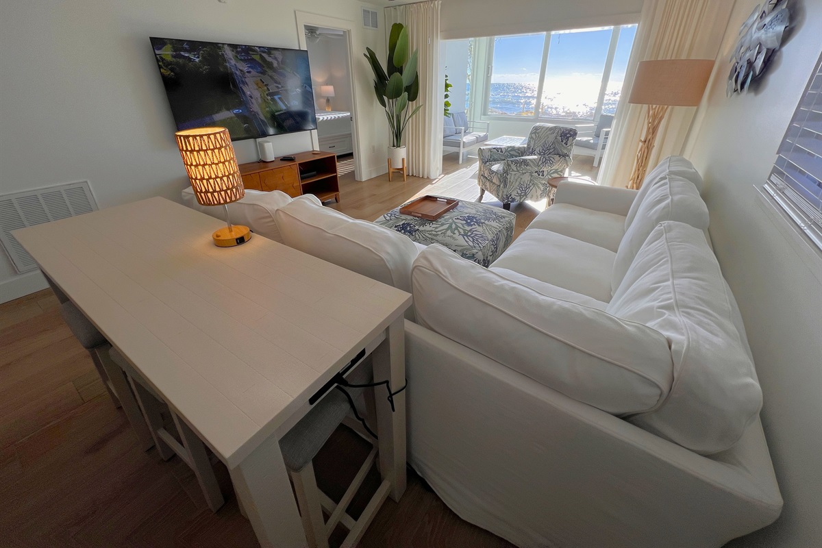 The pub table makes an excellent place to work on your computer and enjoy for view. 