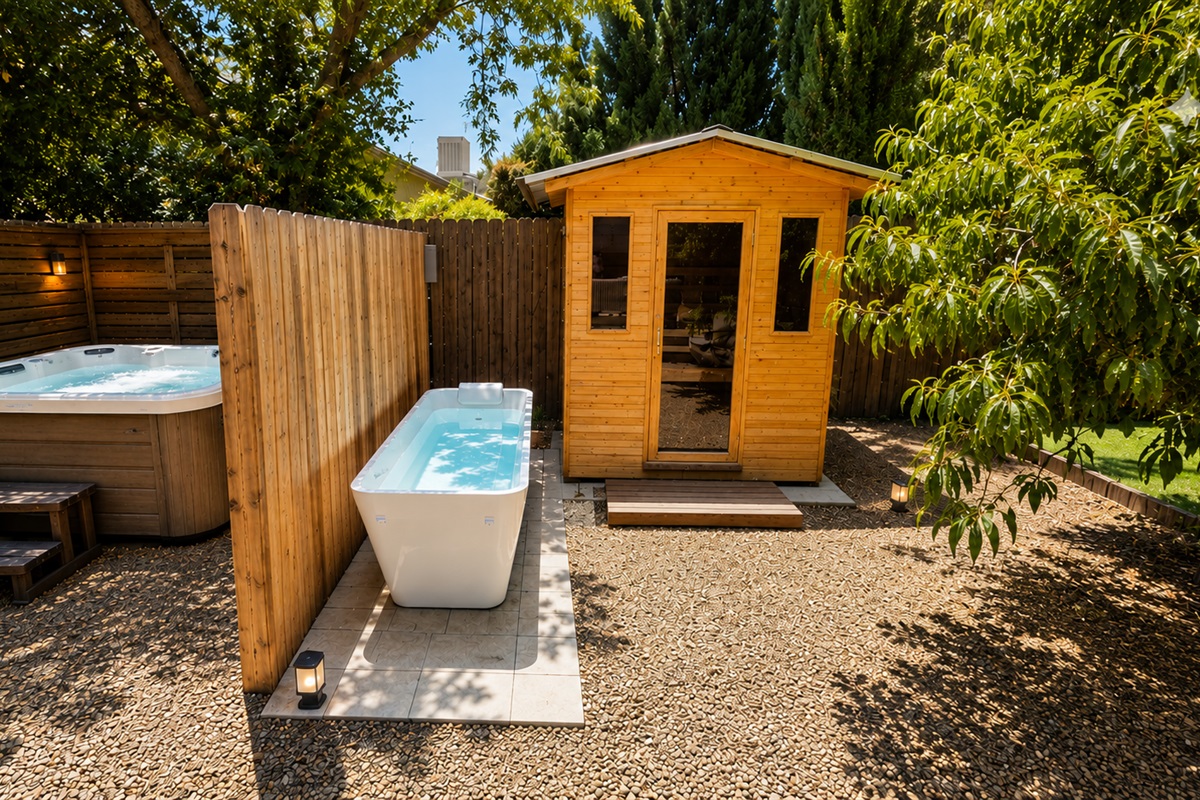 ❄️ {Spa Amenities}
Go from an icy cold plunge to the warmth of the private infrared sauna or hot tub for the ultimate Sedona reset — all in your own backyard wellness retreat at Prickly Pear.
