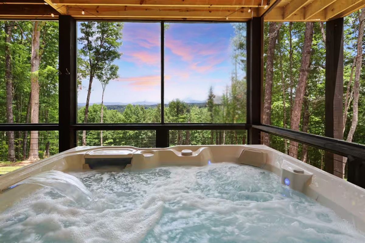 Soak your stress away with a view from our 6-person luxe hot tub.