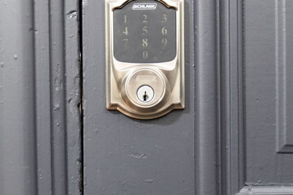 Convenient front door with a secure entry code, providing easy and safe access to the home during your stay.