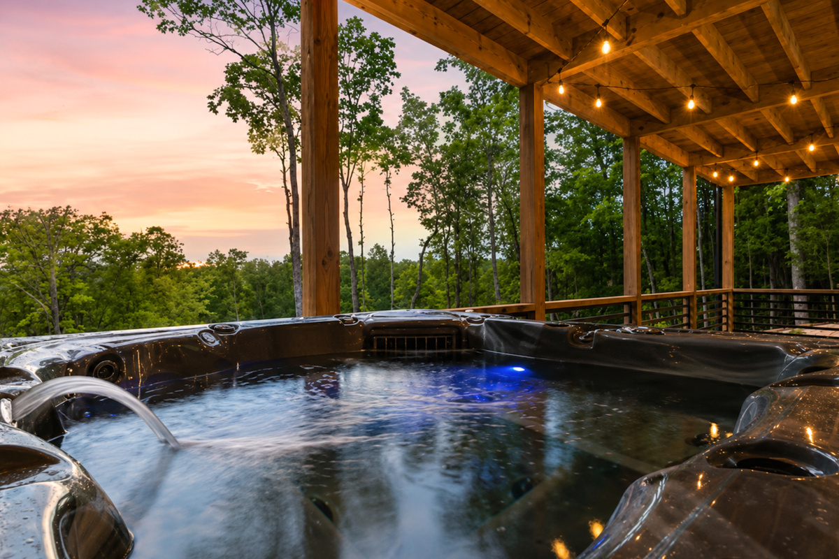 Unwind under the stars in your private hot tub. Forest views by day, constellations by night.