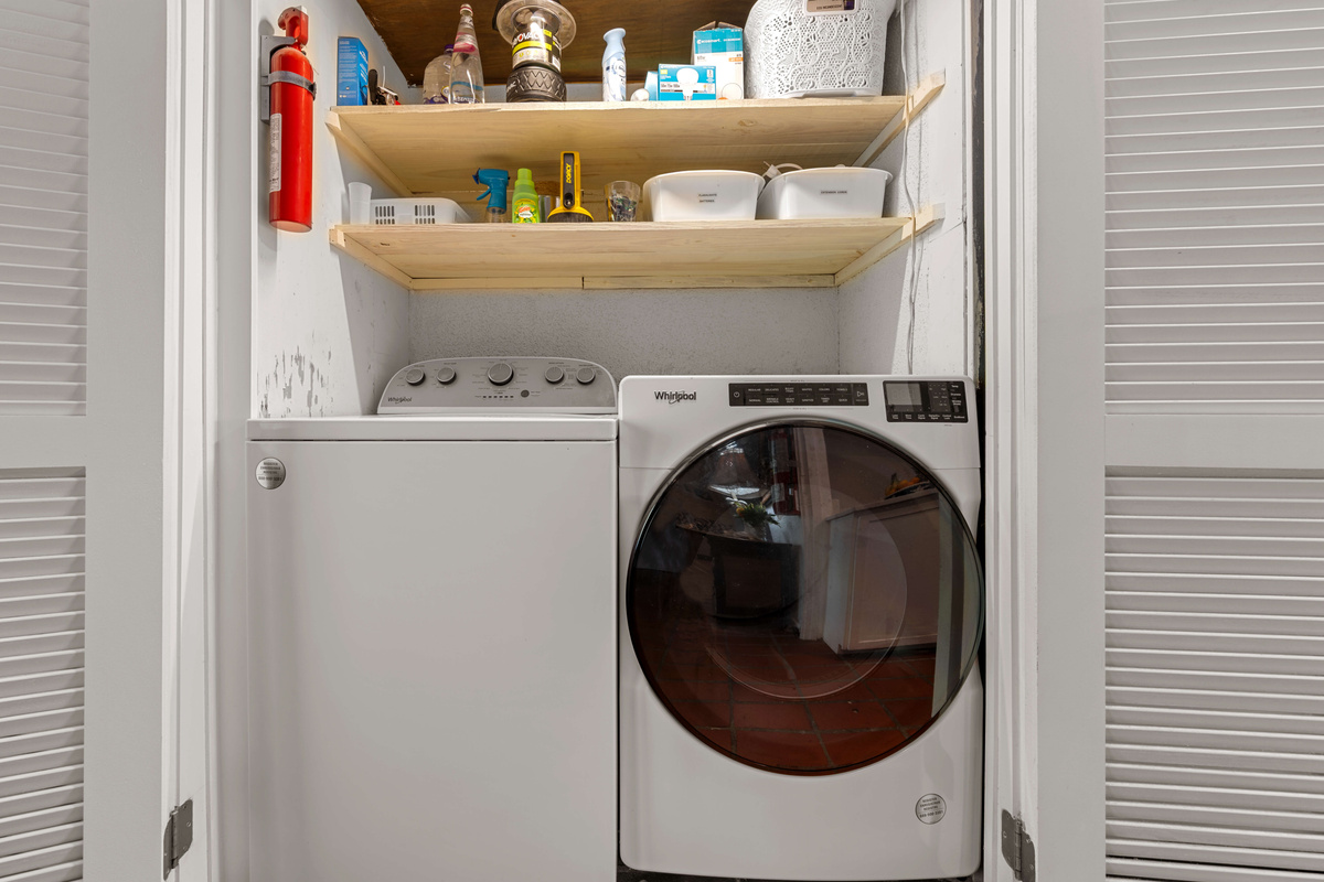 Enjoy the convenience of a private washer and dryer during your island getaway.