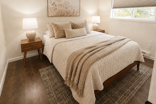 Cozy second bedroom with comfortable bed,