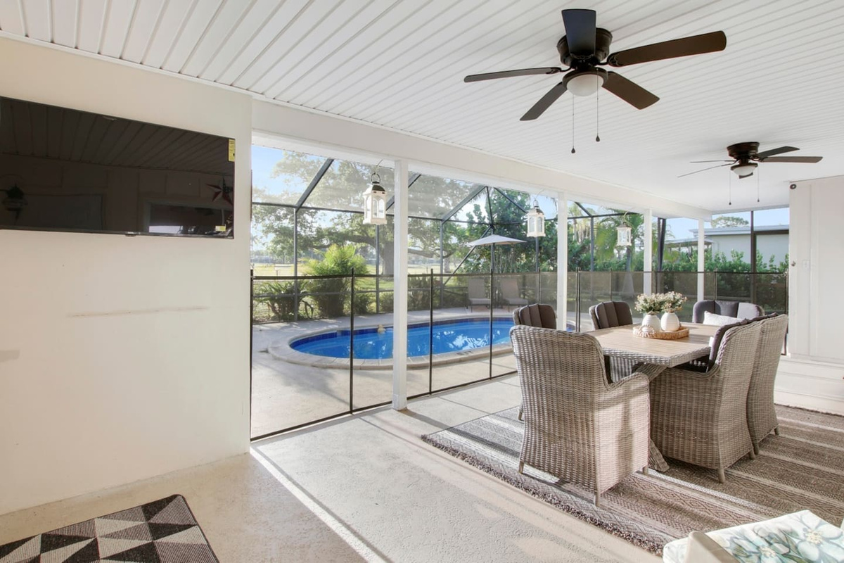 Outdoor TV in patio area.