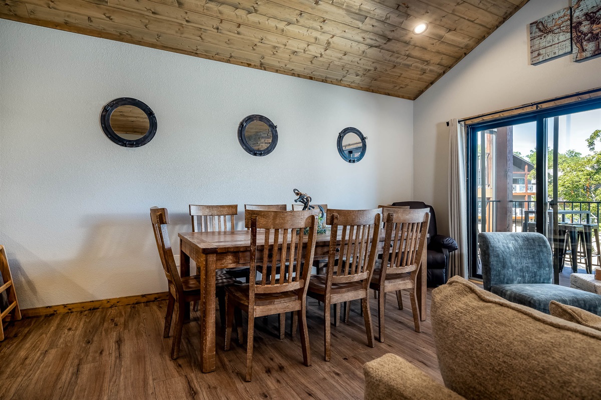 Dining table plus kitchen island seating