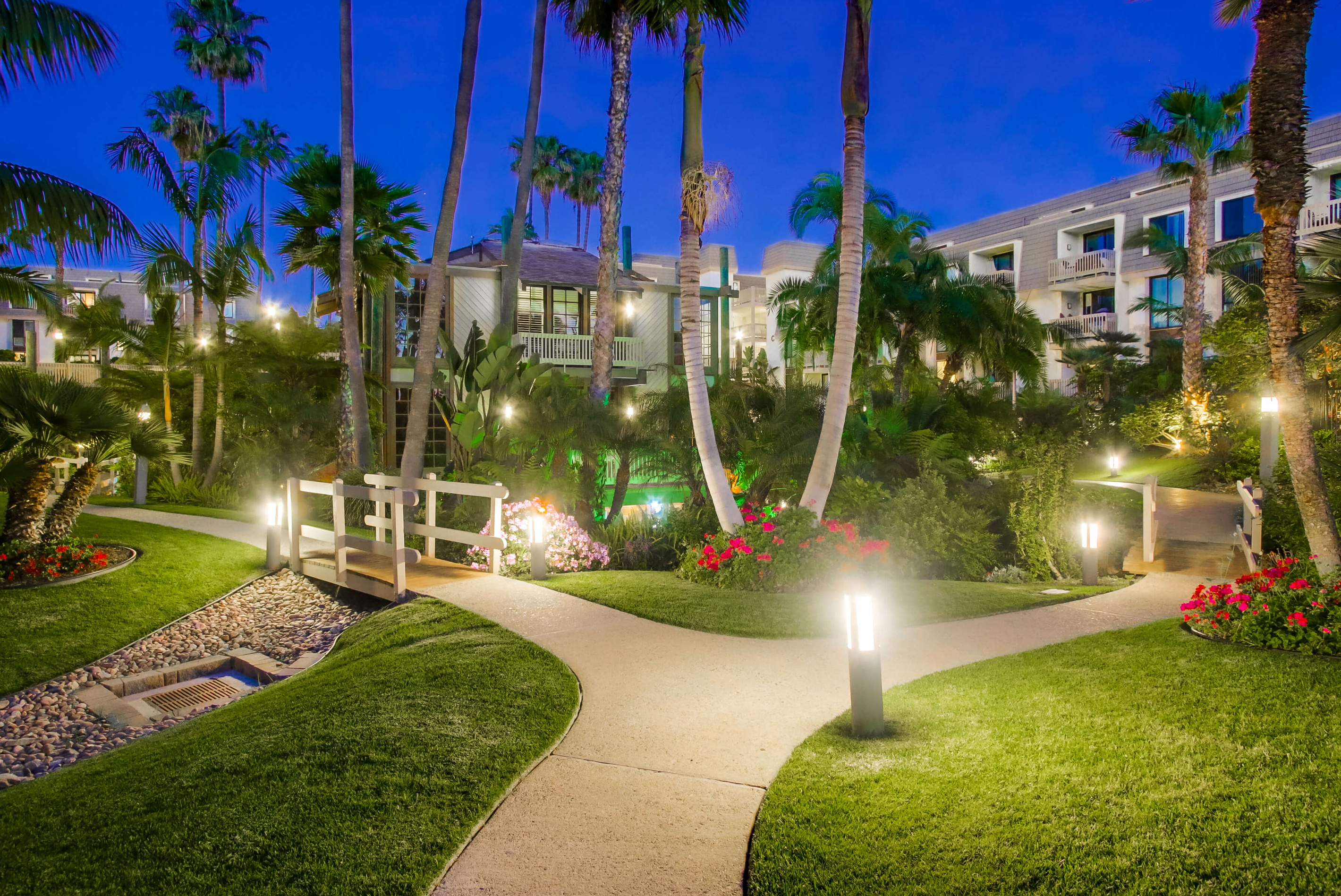 North Coast Village courtyards at night