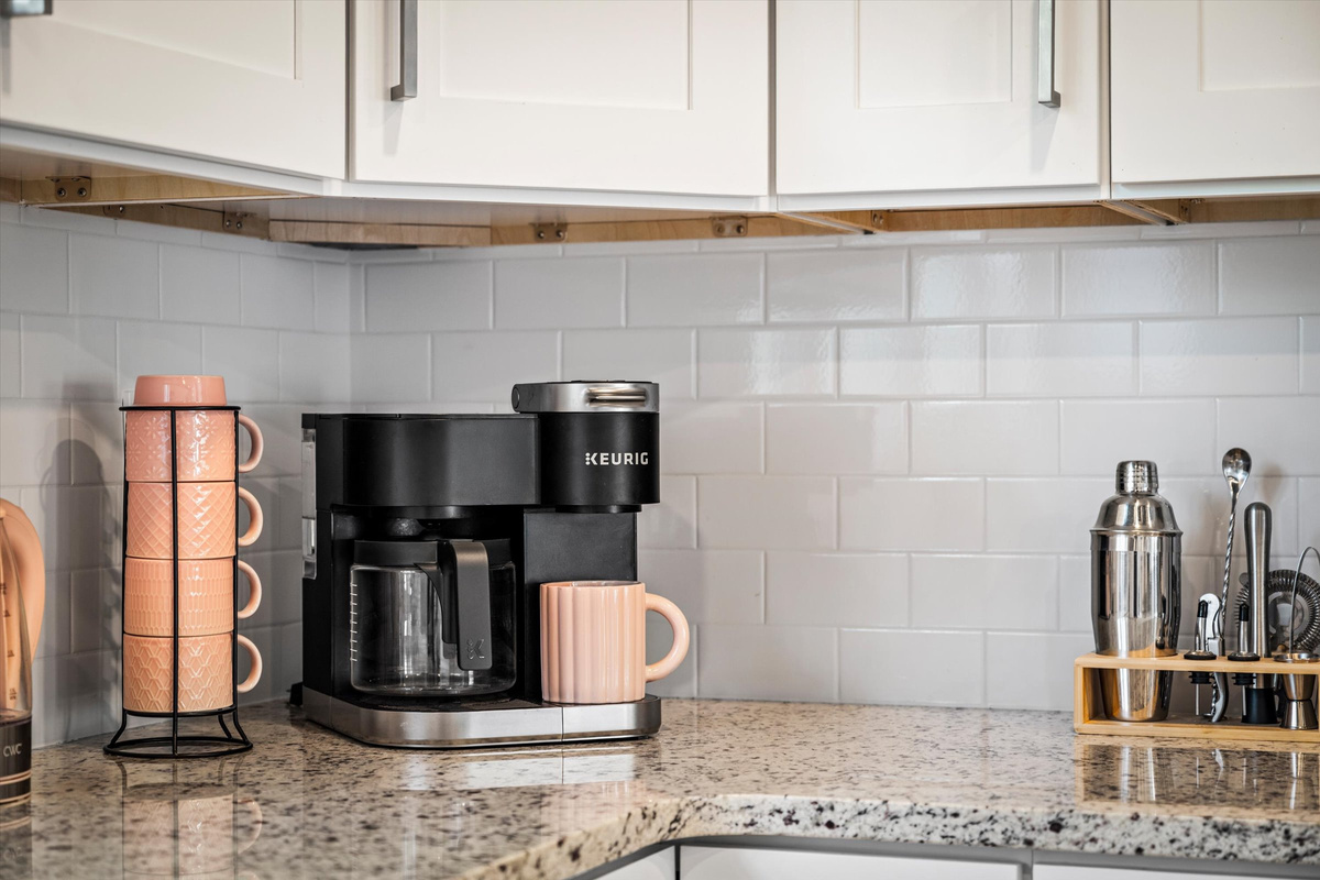 Mornings are better when the coffee is already brewing.  Drip, Kuerig and water kettle - something for everyone.