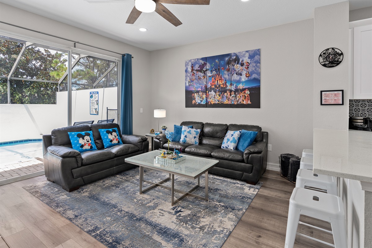 Open living room with cozy seating at Belle’s Villa in Windsor Hills