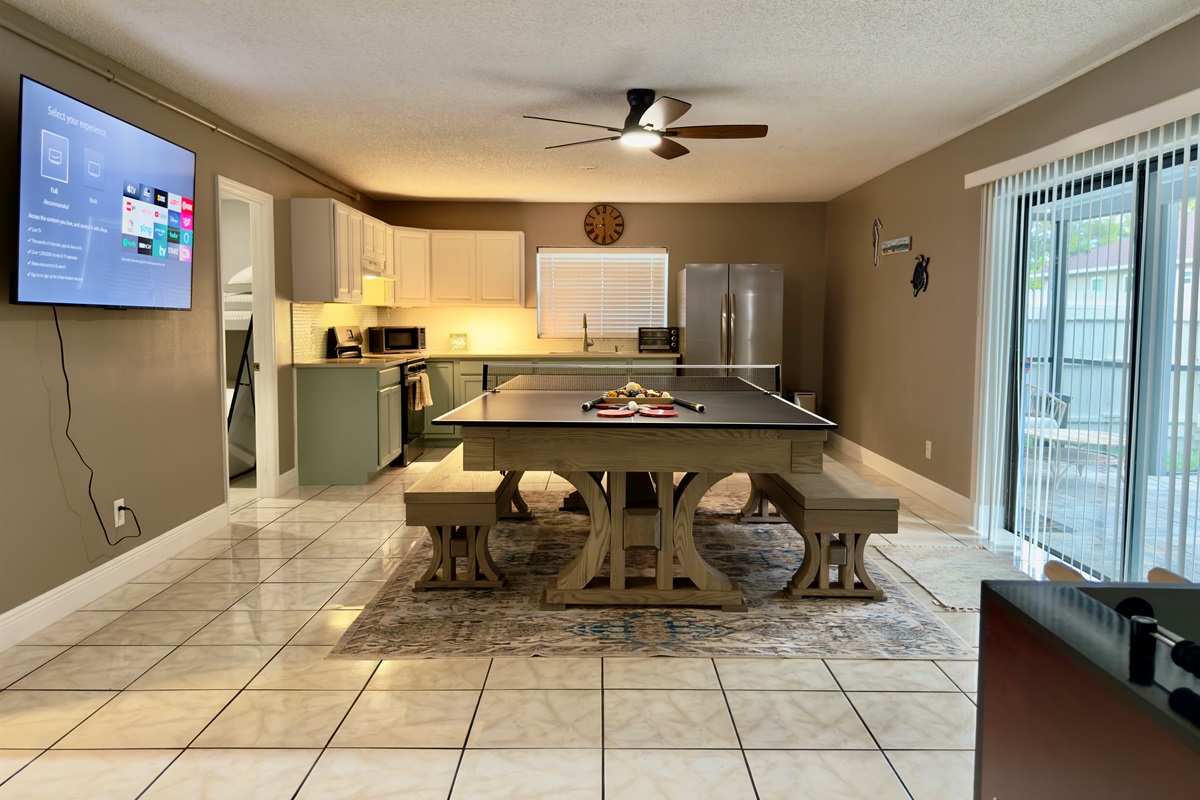 Kick back and binge your favorite shows or watch the big game while others play nearby.