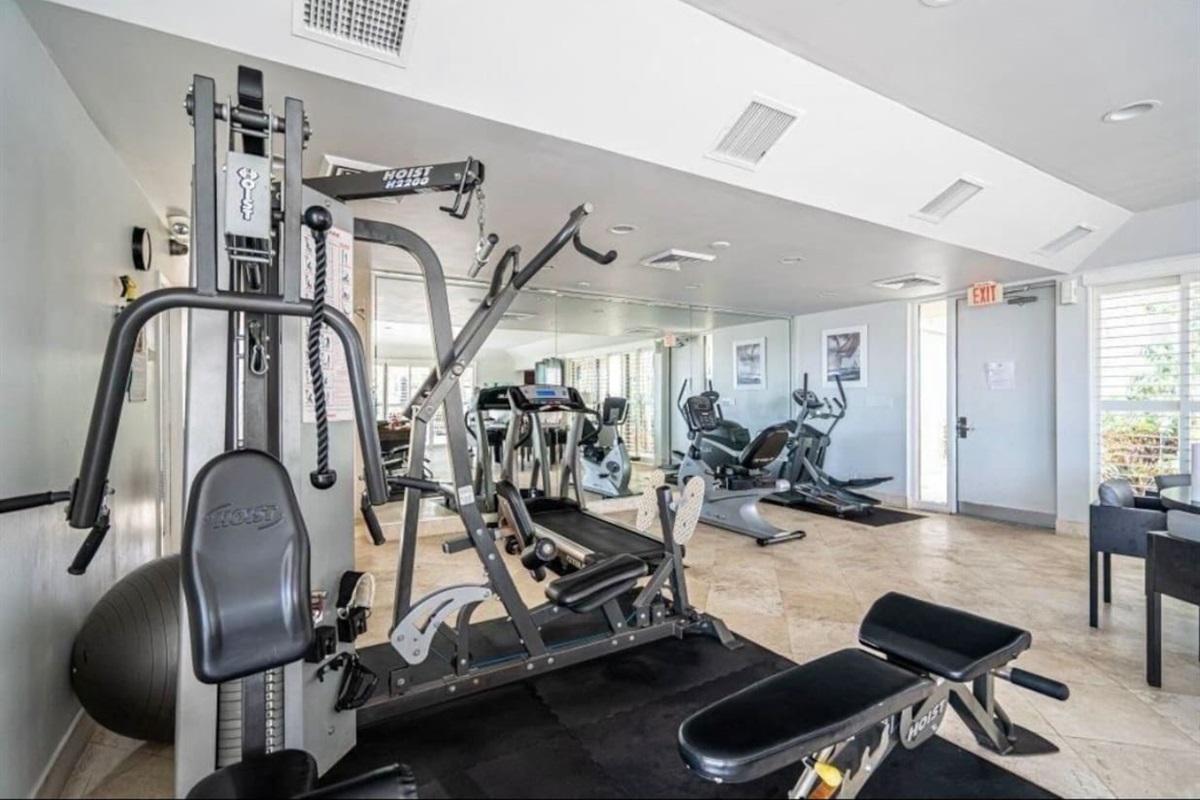 The community gym has great equipment when you're ready to workout.