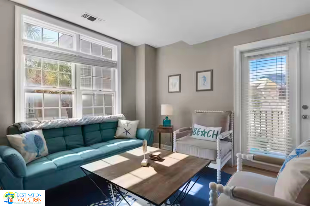 Relax in style with sunshine streaming through bright windows.