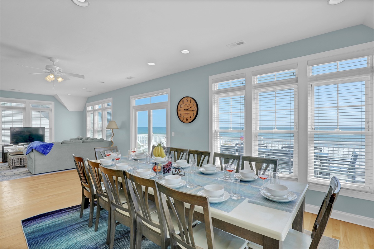 Dinner with a view! Seat everyone at our oversized dining table overlooking the surf.