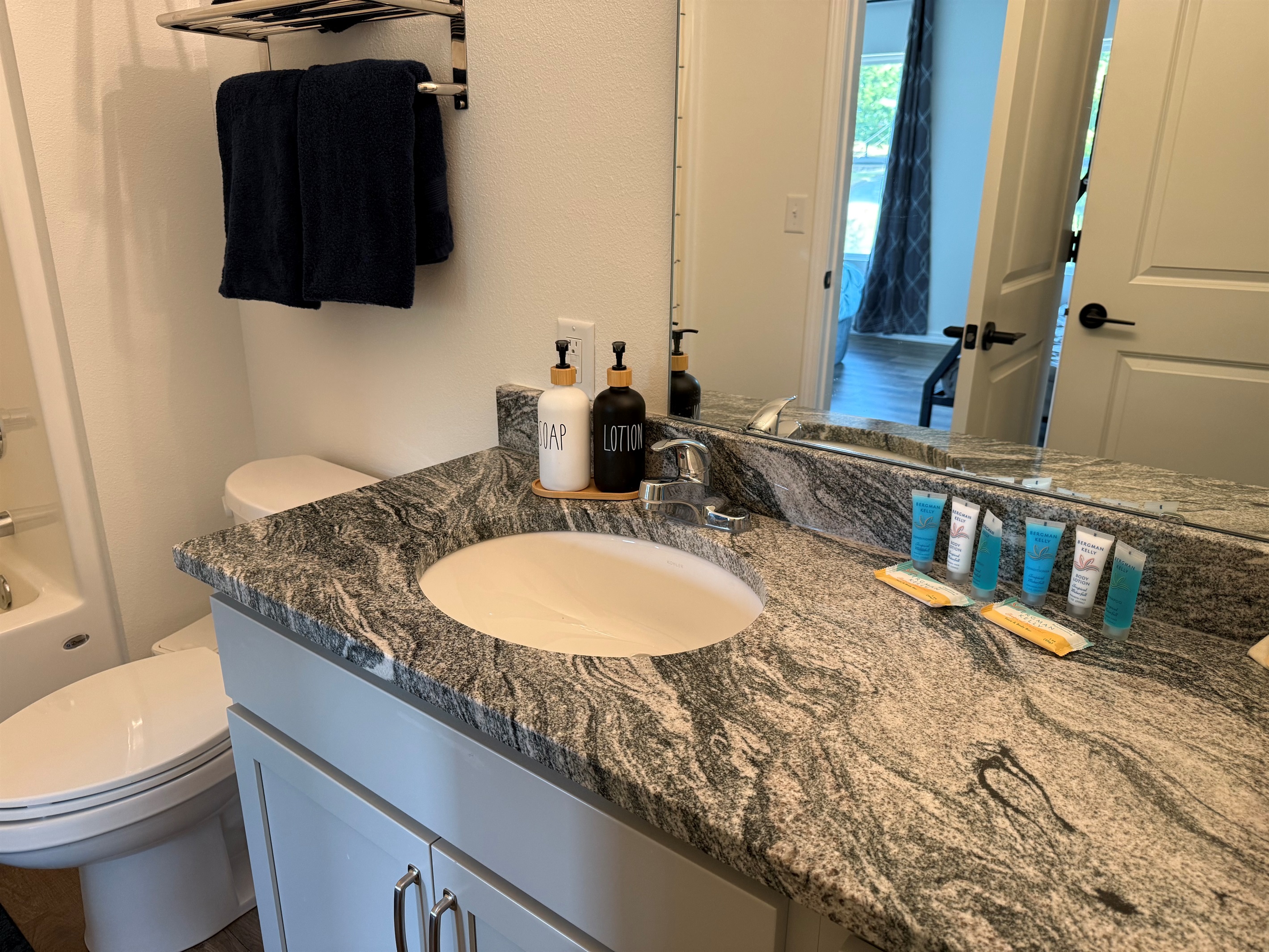 Single bowl with extra counter space in Bathroom #2 for your essentials.