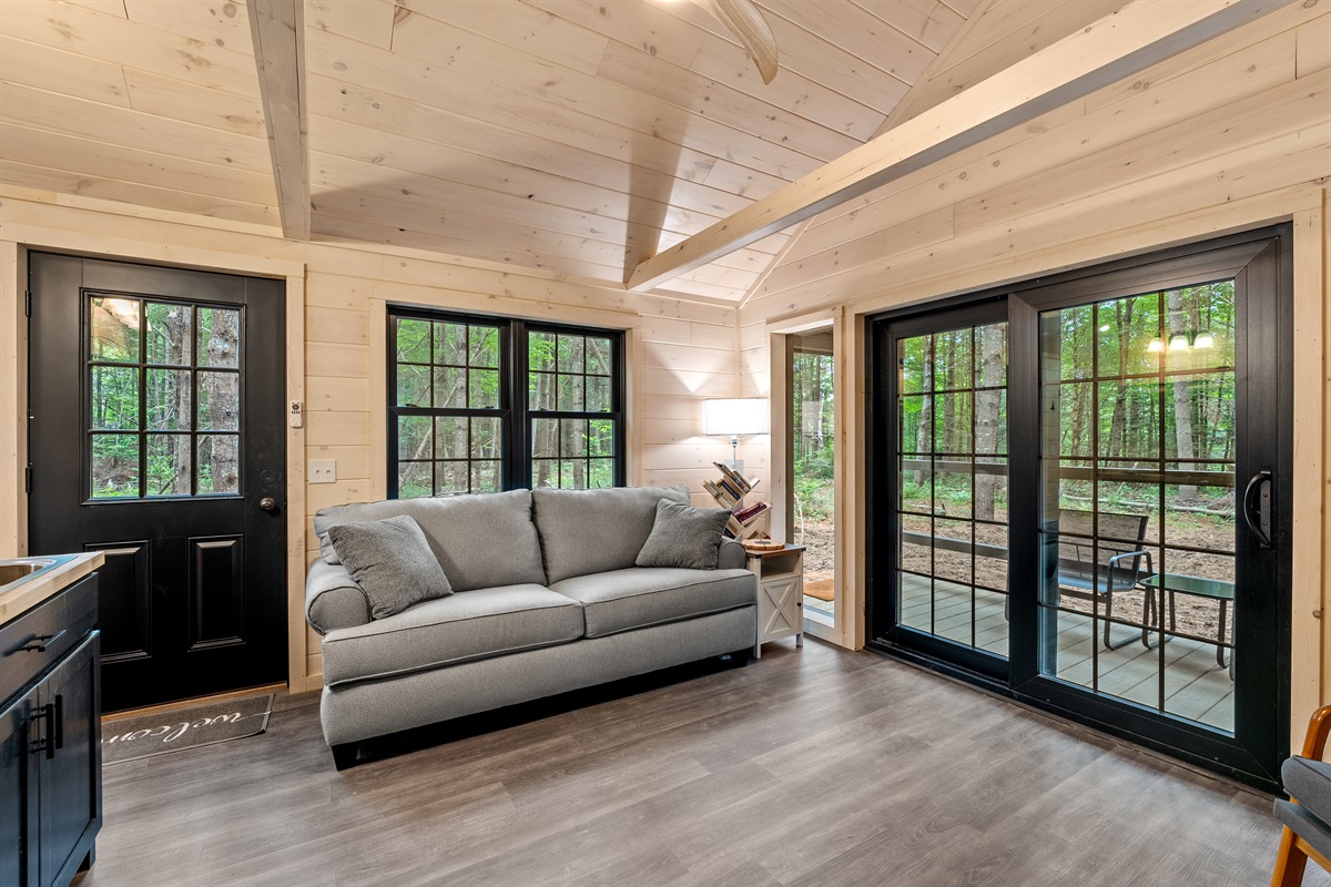 Sleeper Sofa, living room open to private porch