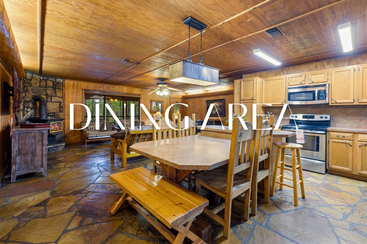 Dining area perfect for family dinners or board games.