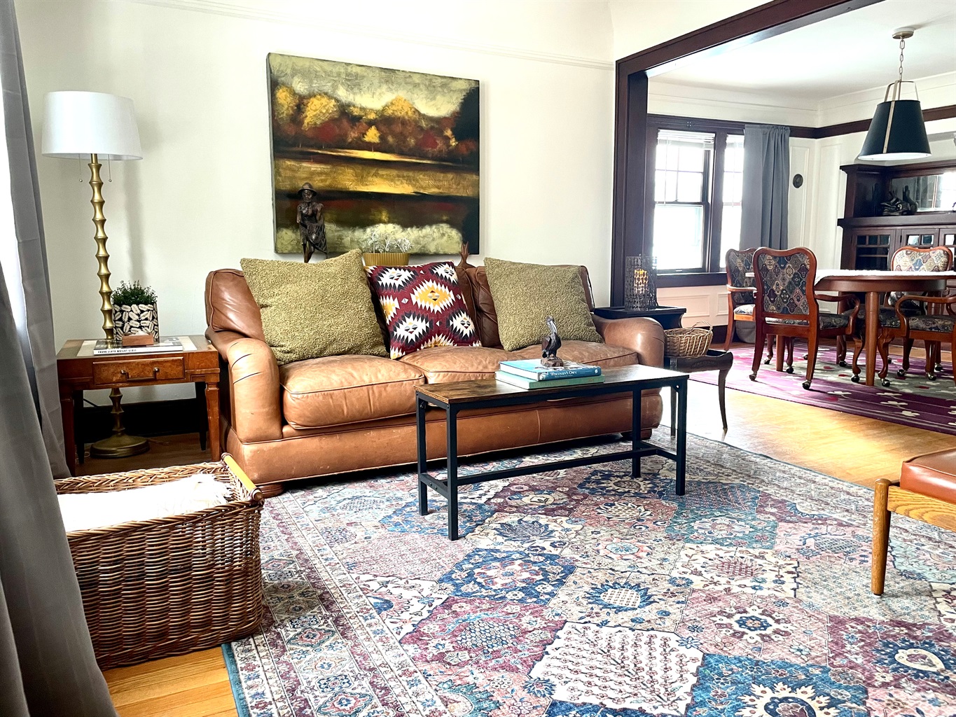 A cozy living space designed for relaxing evenings, with comfortable seating and classic Craftsman charm.