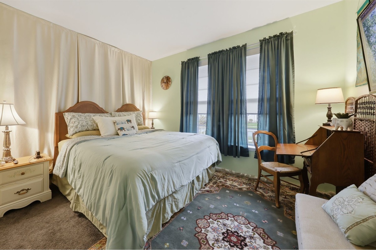 Private and just as luxurious with a King bed, blackout curtains, white noise machine, and extra charging ports