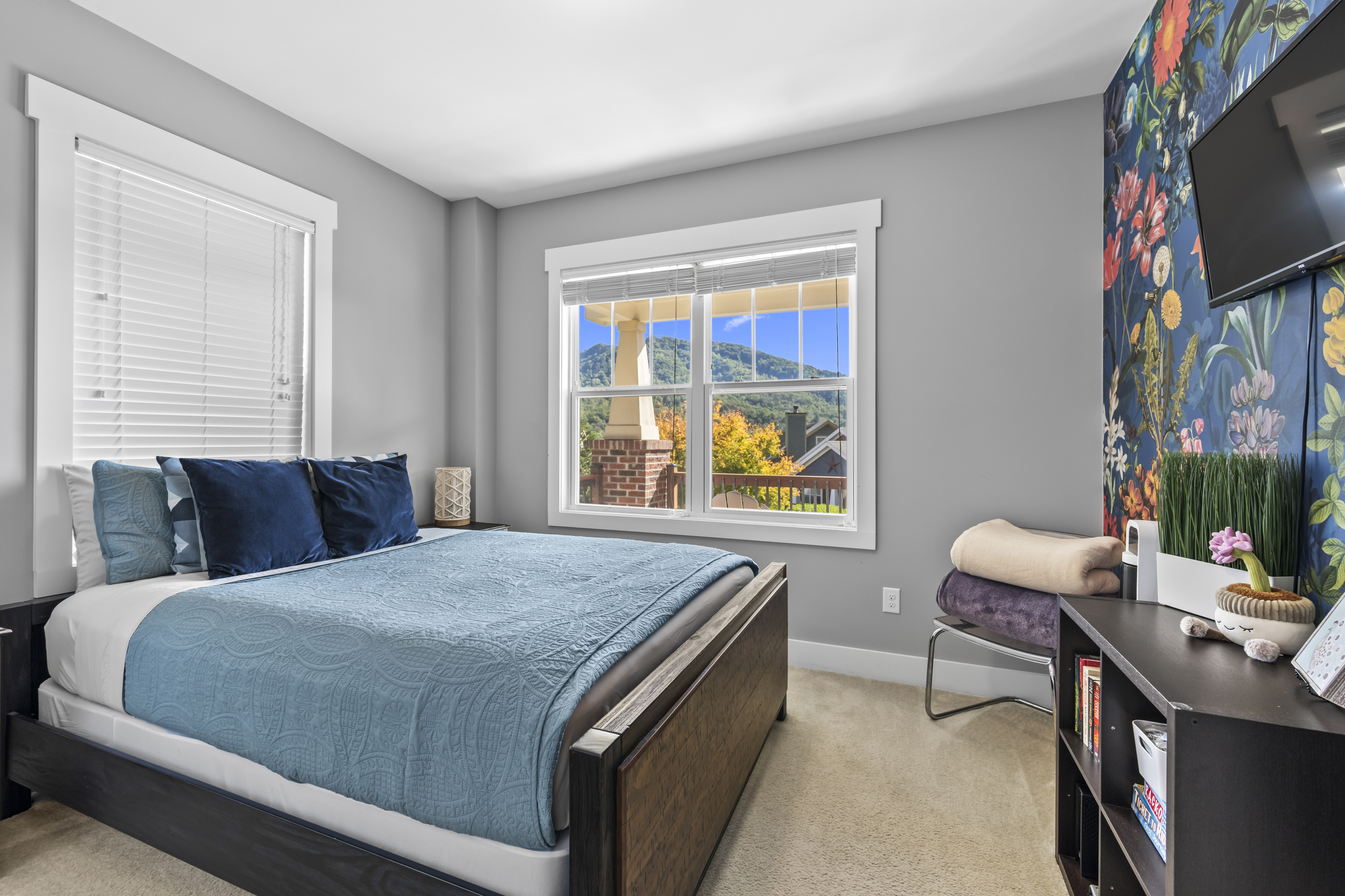 Lovely mountain views from the downstairs queen bedroom