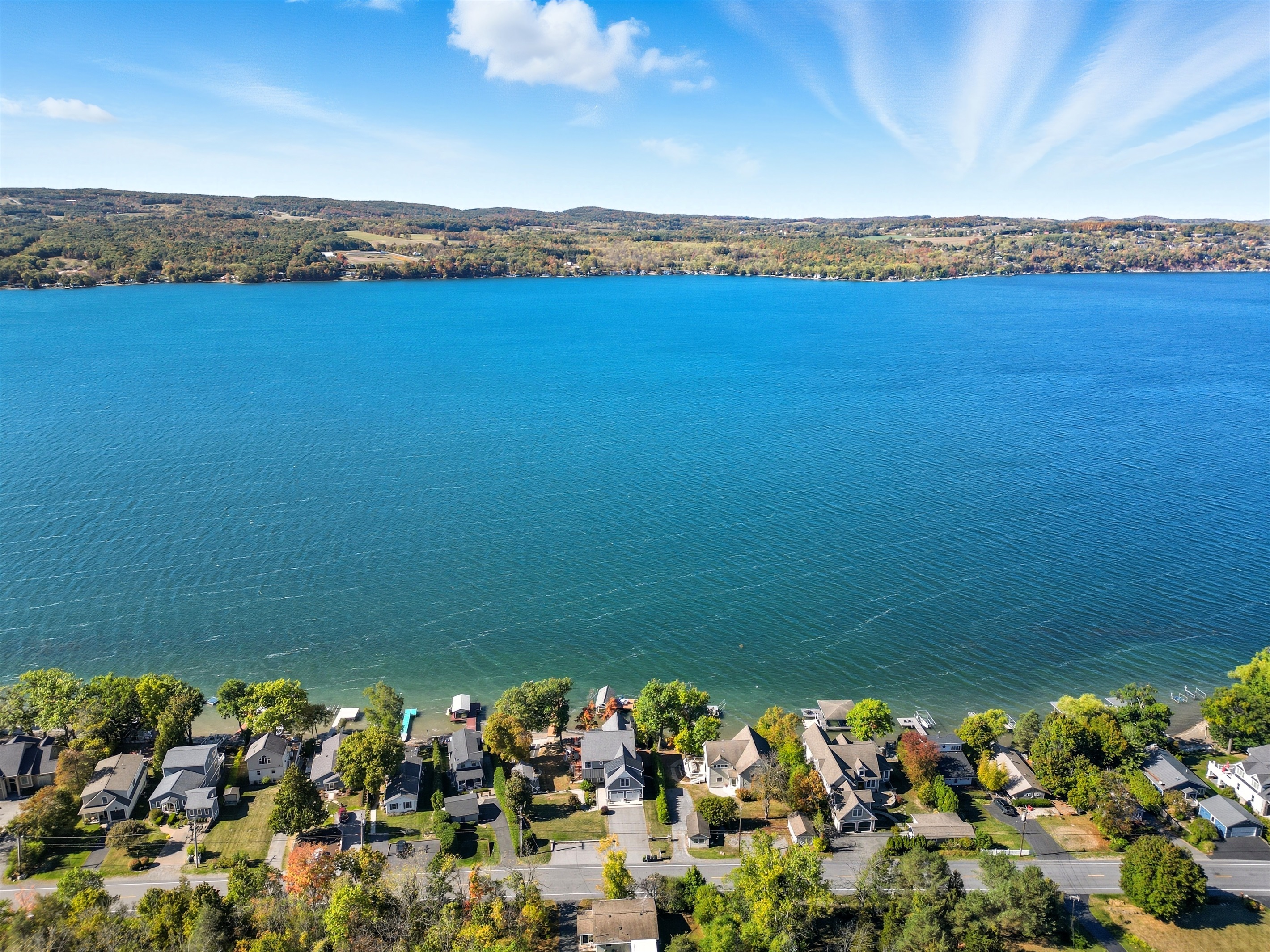 Sparkling blue water shot of the lake from above.