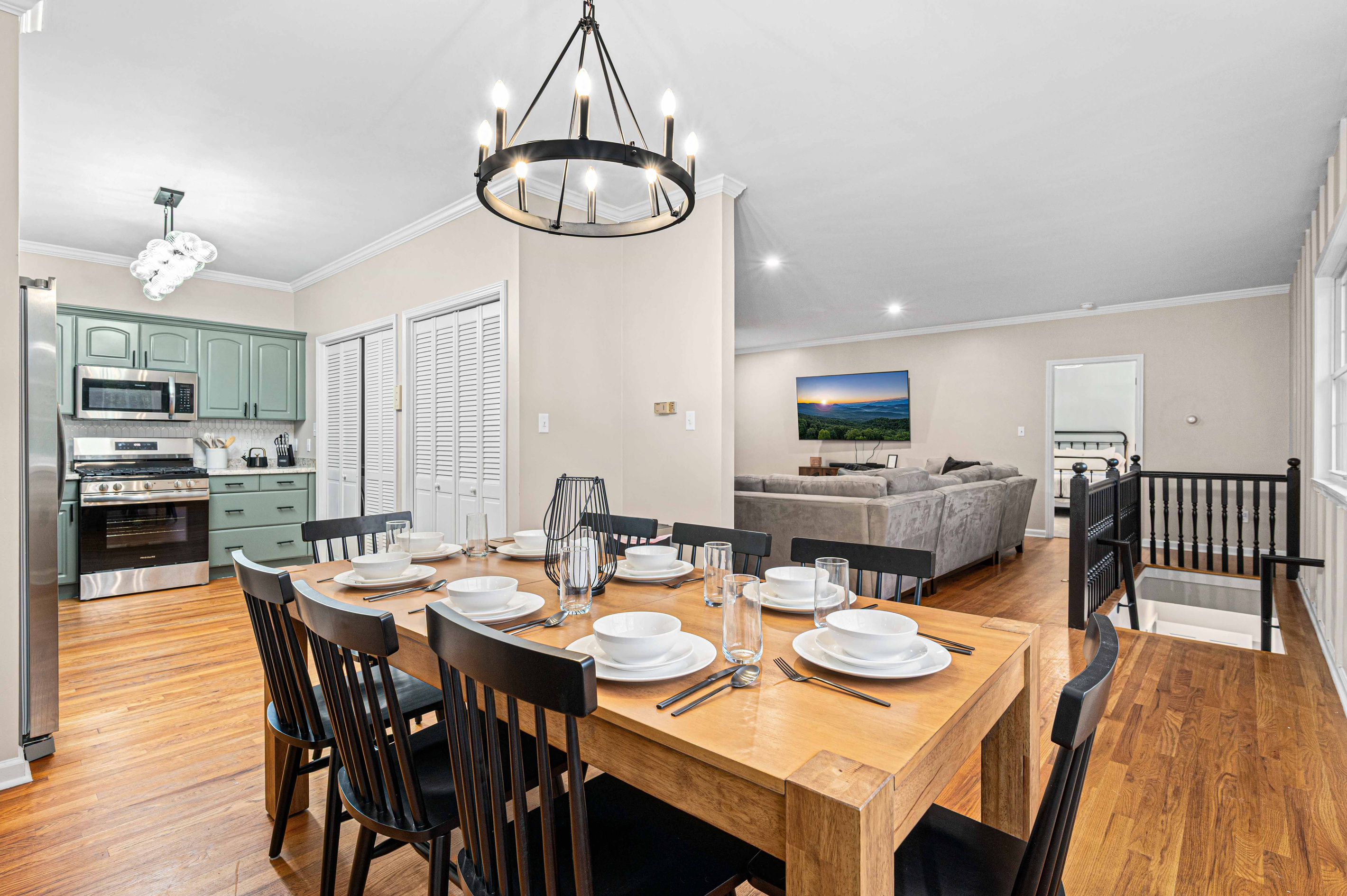 Dining Area: Savor meals with a view in this stylish space with ample seating and modern decor!