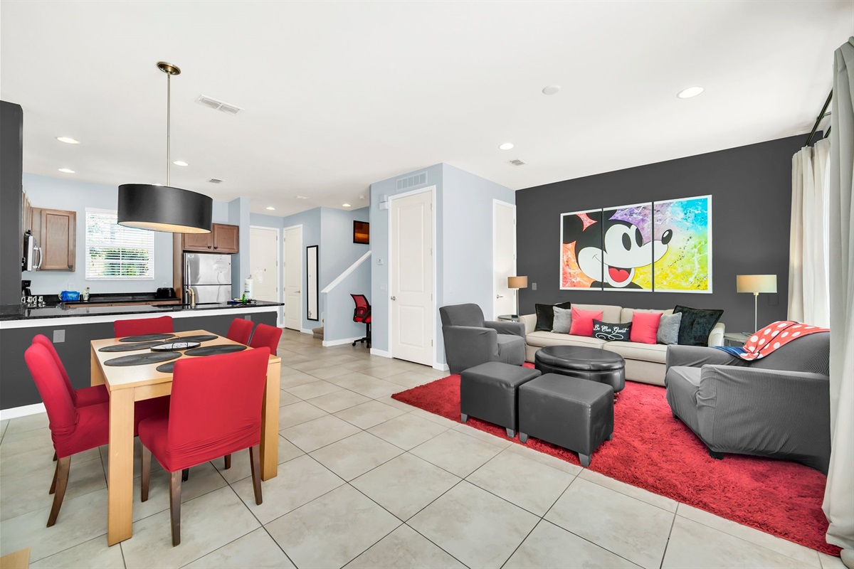 Open concept living/ dining areas
