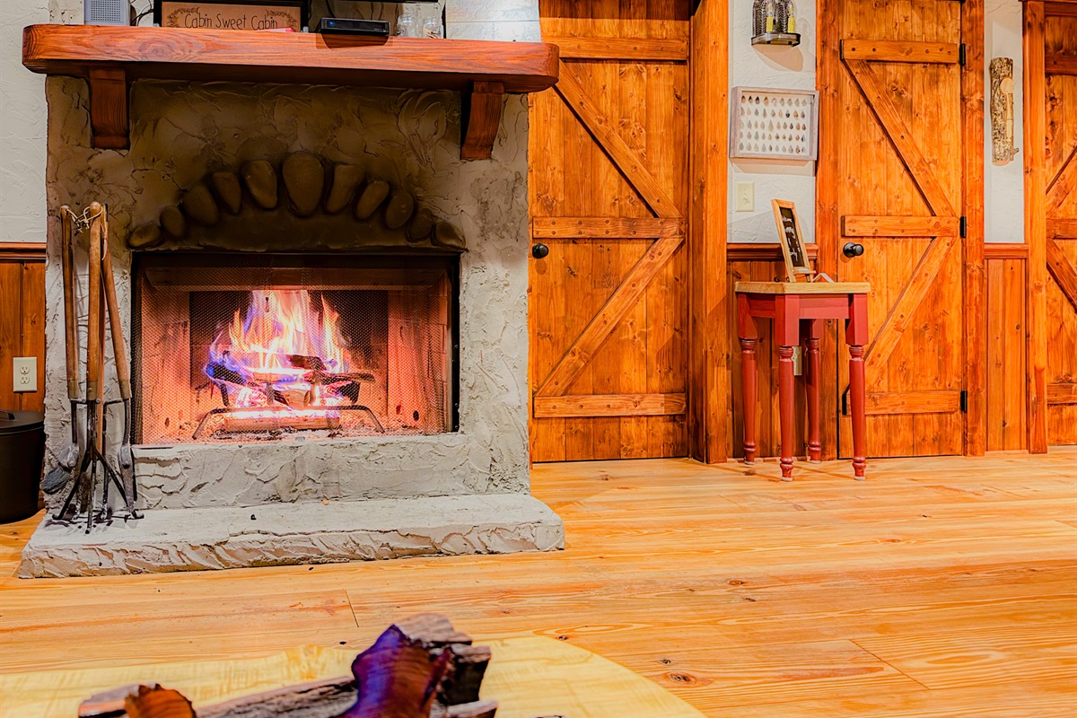 wood burning fireplace in the winter months