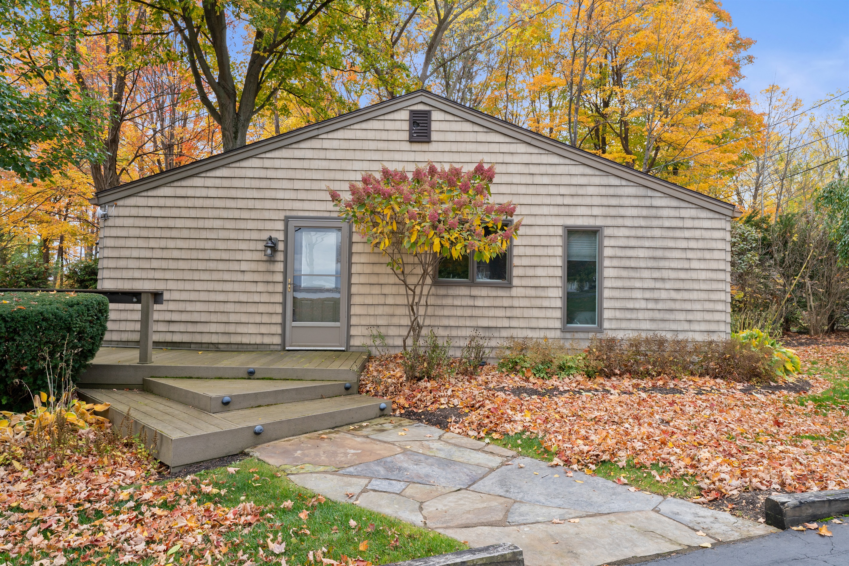 Charming guest house with cozy fall vibes.