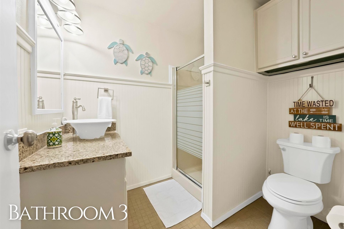 A tidy bathroom setup with everything you need to freshen up and head back out.
