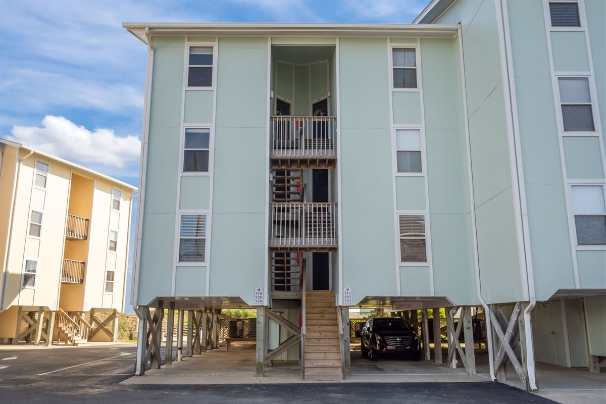 Covered parking and easy stair access to your coastal condo