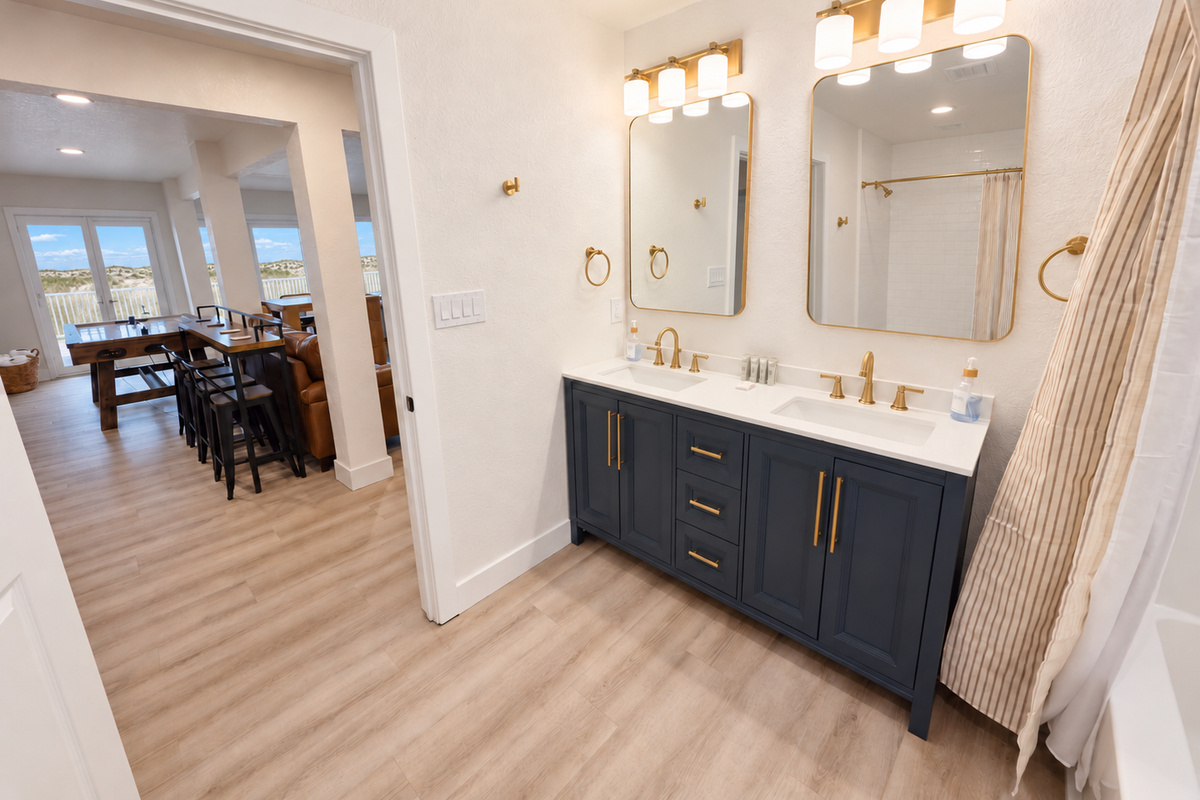 Downstairs bathroom next to the rec room. 