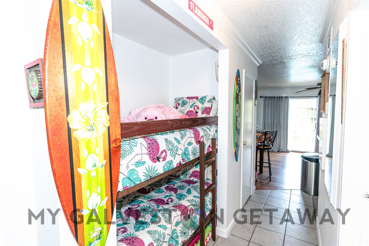 Bunks in the hallway alcove so the kids are close