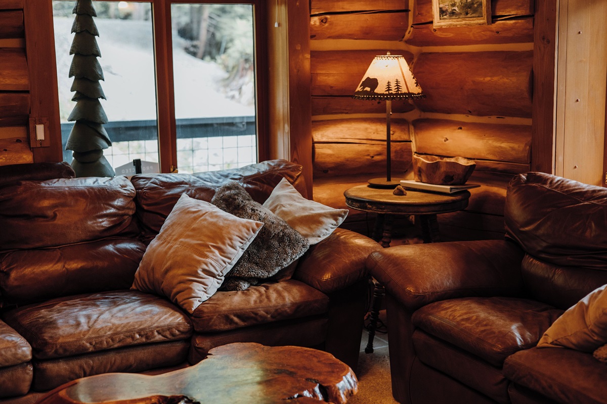 The primary living area features cozy sofas.