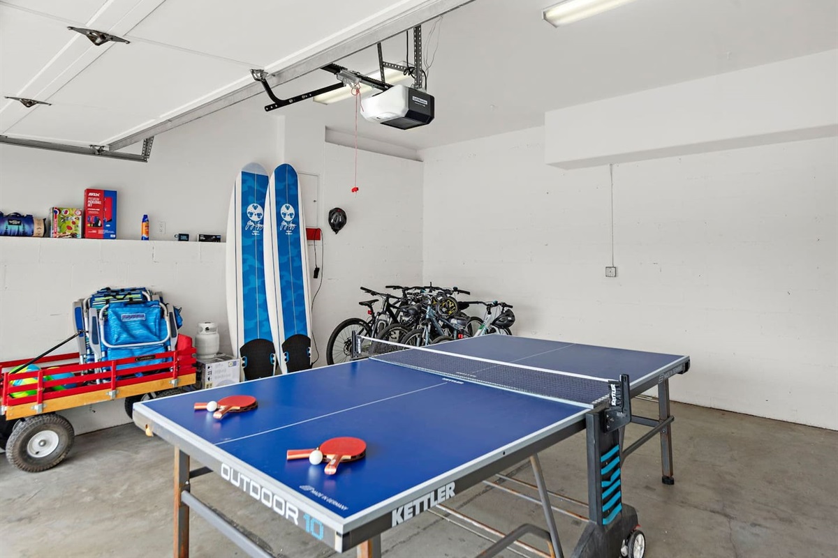 We provide everything you need to enjoy San Clemente at no extra charge: Bikes and helmets, Boogie Boards, Beach Chairs, Beach Towels, Umbrella, a wagon, a cooler, beach paddleball, and a yoga mat.  And Ping Pong to bring the whole family together