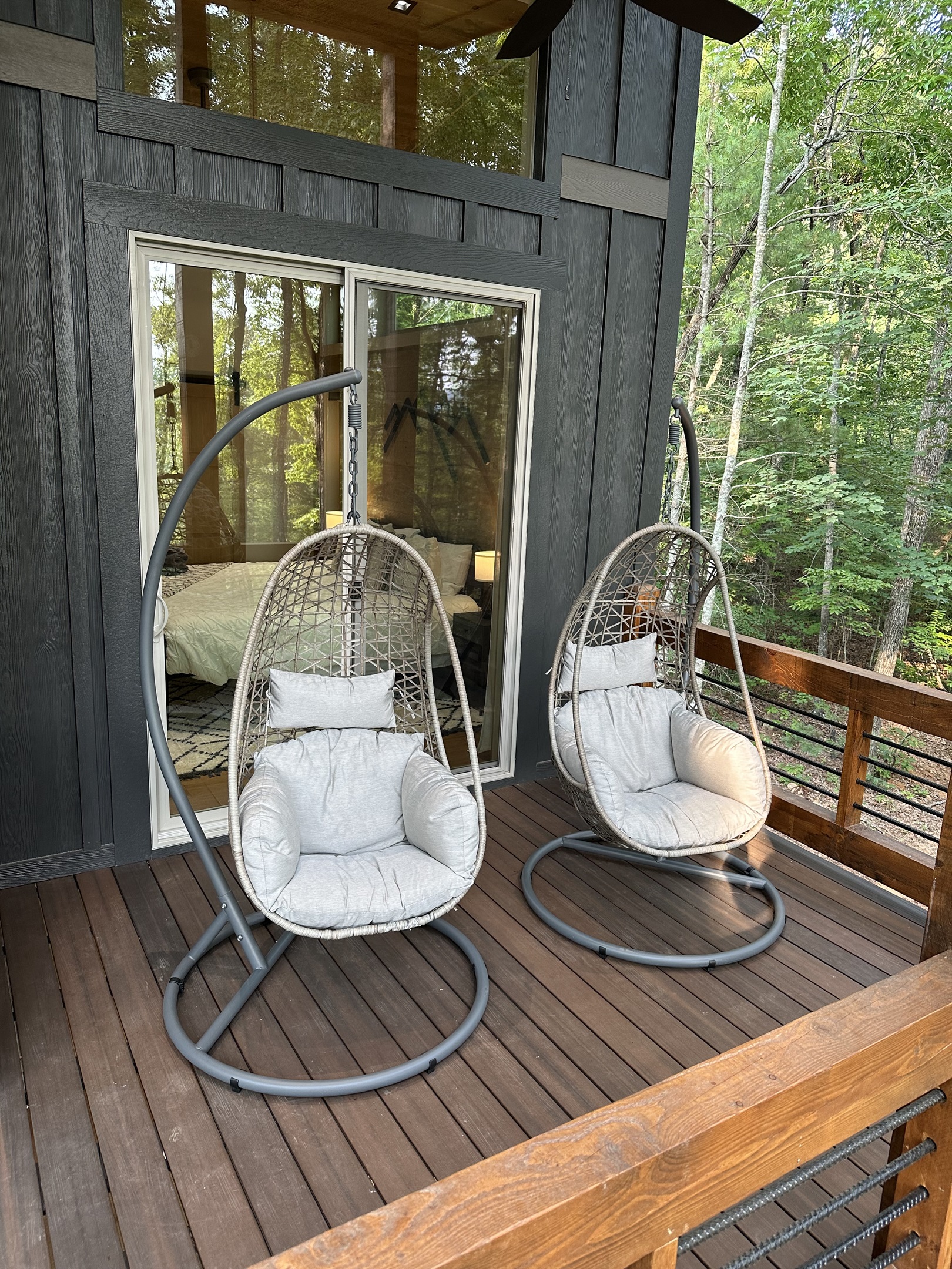 Hanging egg swings perfect for relaxing the night away star gazing